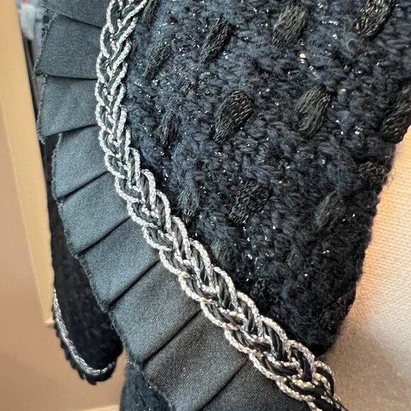 White House Black Market Black textured jacket with silver braiding, Size Small - Picture 6 of 15